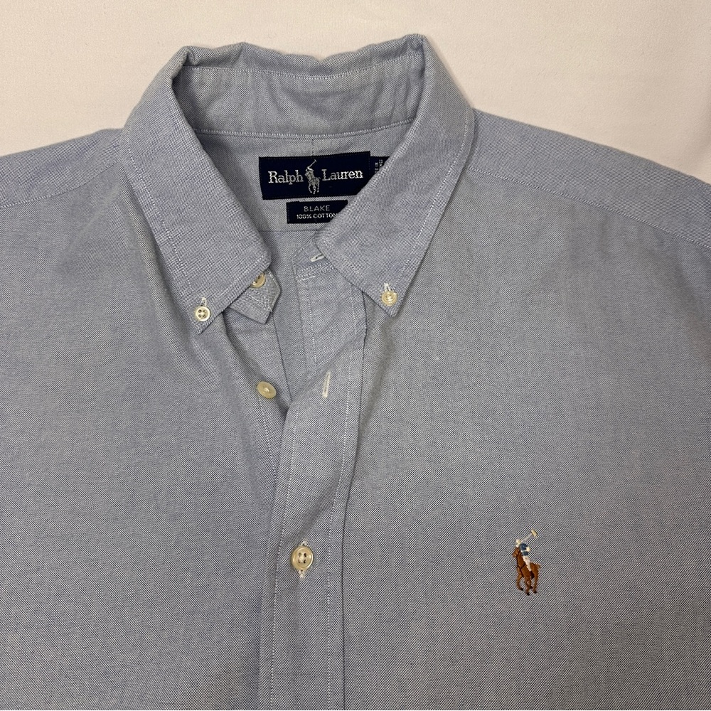 Ralph Lauren Light Blue Button-Down Oxford Shirt Blake Pony Logo 100% Cotton